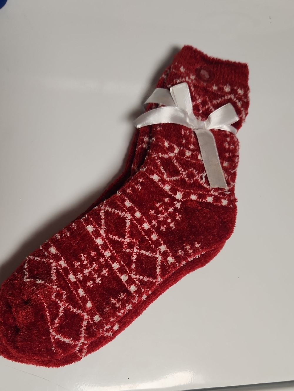 Plush Red Fuzzy 2pk Socks Tied With Satin Bow